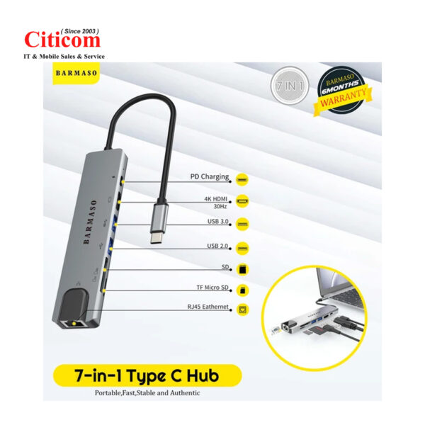 Barmaso 7 in 1 Type C Hub (Model: HUB02)